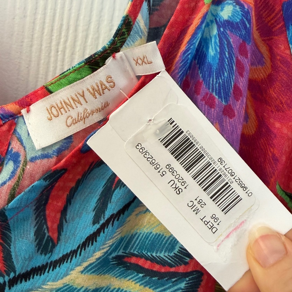 Johnny Was Roumba Maxi Dress Floral Ramie Cutout Red Multi XXL NWOT Beach - Picture 2 of 8